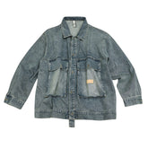 Unisex Jacket Retro Loose Washed-out Large Workwear with Pocket Denim Clothes Jacket